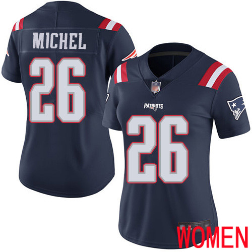 New England Patriots Football #26 Rush Vapor Limited Navy Blue Women Sony Michel NFL Jersey
